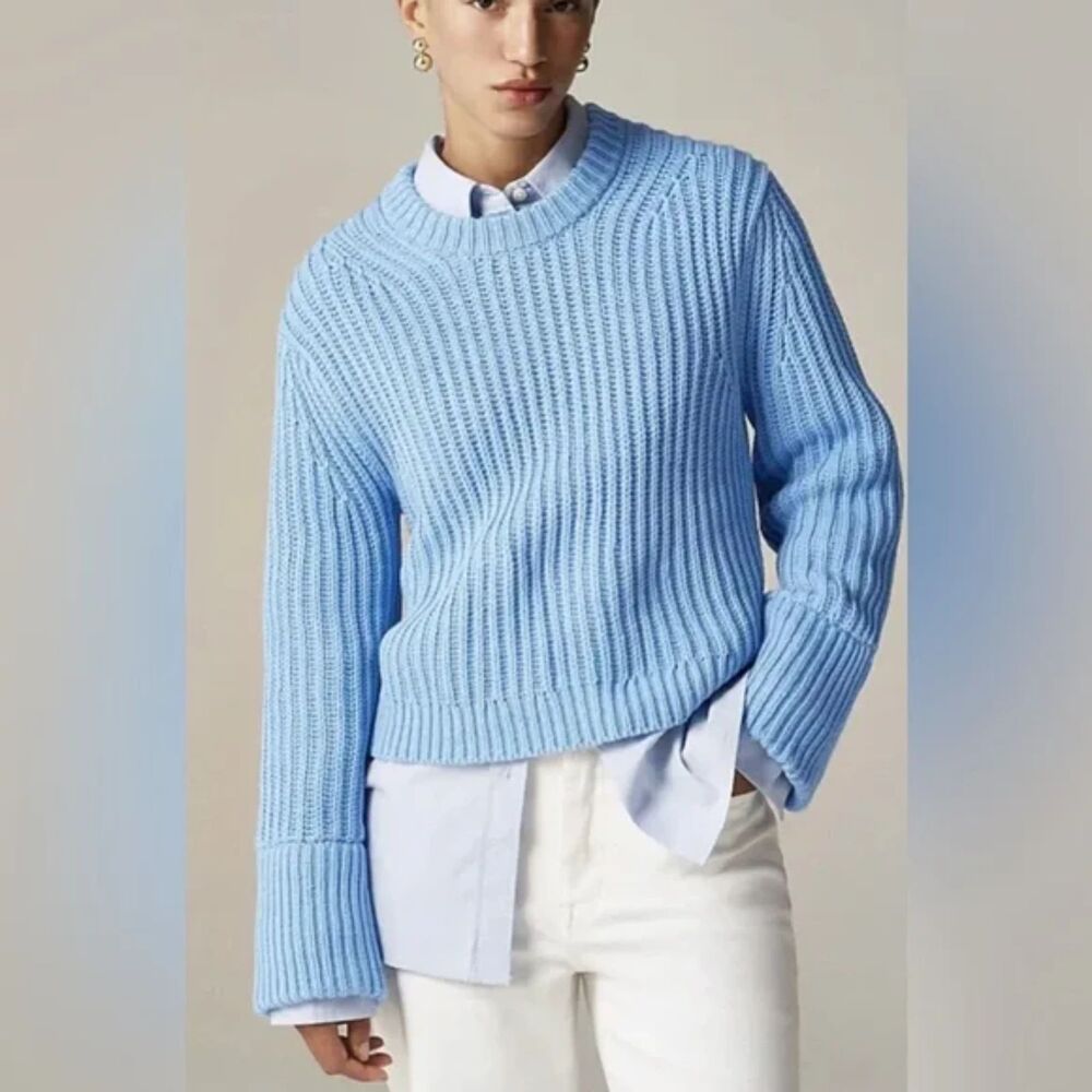 J.Crew Heritage Cotton Fisherman Crew Sweater - Pale Cerulean M